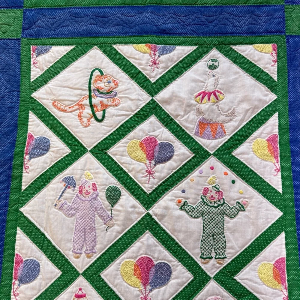 Handmade Baby Blanket Toddler Quilt Circus Animals Clowns Nursery Balloons 36x44